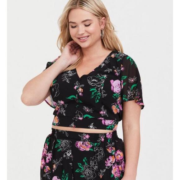 Torrid NWT Floral Chiffon Crop Blouse Size 2X - Picture 1 of 10
